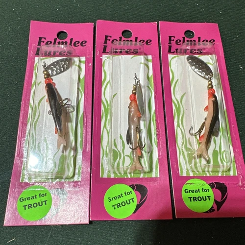 3 Vintage Felmlee Silver Blade Rubber Redfin Minnow Trout Spinner Lure P95