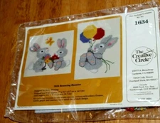 Creative Circle: BOUNCING BUNNIE Cross Stitch Kit #1634 Waste Canvas NIP/vintage