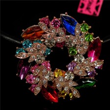 Multicolor Rhinestone Wreath Flower Crystal Fashion Women Charm Brooch Pin Gift