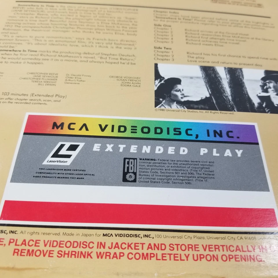 Somewhere In Time Laserdisc LD Christopher Reeve Jane Seymour Free Ship Foto 3 de 4