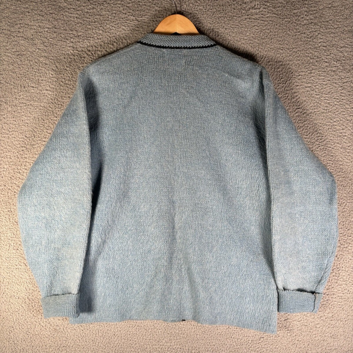 Wool Mohair Sweater VTG 70s 60s Zip Up Cardigan Knit Blue Wool Mohair Sweater VTG 70s 60s Zip Up Cardigan Knit Blue