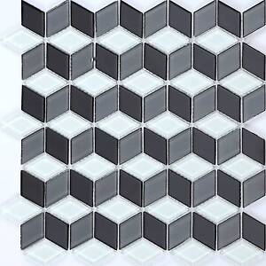 1 Mq Effetto 3d Bianco Grigio Nero Vetro Mosaico Piastrelle Bagno Gtr100 Ebay