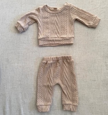Hibobi Baby Unisex Textured Knit Sweater Set in Beige, 0-3m