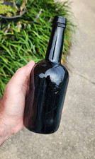 Civil War Era Crude Pontil Squat Black Glass Ale, Whiskey or Liquor- New Orleans