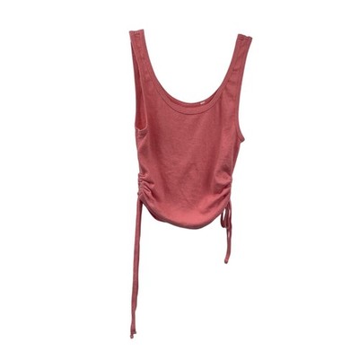 PAC Cares Womens Cropped Tank Top Gathered Tie Sides Pink Size Medium