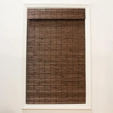 Cordless Bamboo Roman Shades for Windows - Flatstick Bamboo Blinds for Semi-P...
