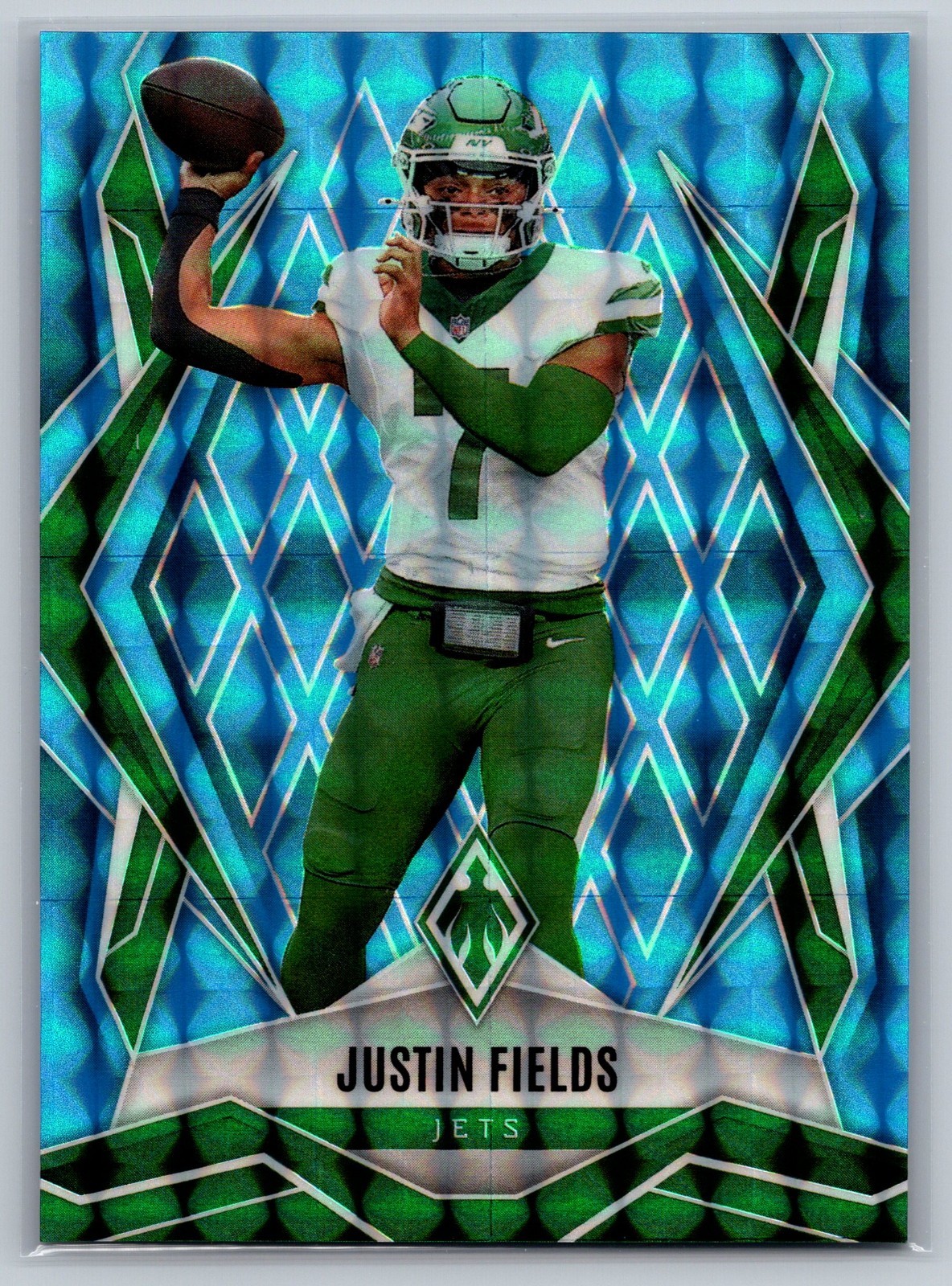 #107 - 2025 Panini Phoenix - Justin Fields #107 Light Blue Pyramids /385