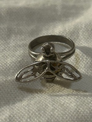 Women s Honey Baltic Amber Wasp Bee Ring 925 Silver Size 4.5