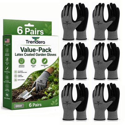 Trendara 6 Pairs Large gardening gloves gray
