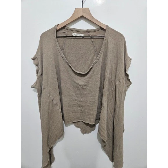 We The Free Free People Taupe Oversized Asymmetrical Poncho Top Large Boho Tan