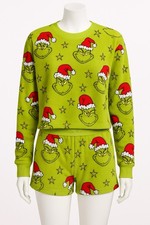 American Eagle Grinch Christmas Pajama Set Women  s Plush Fleece Green NWT