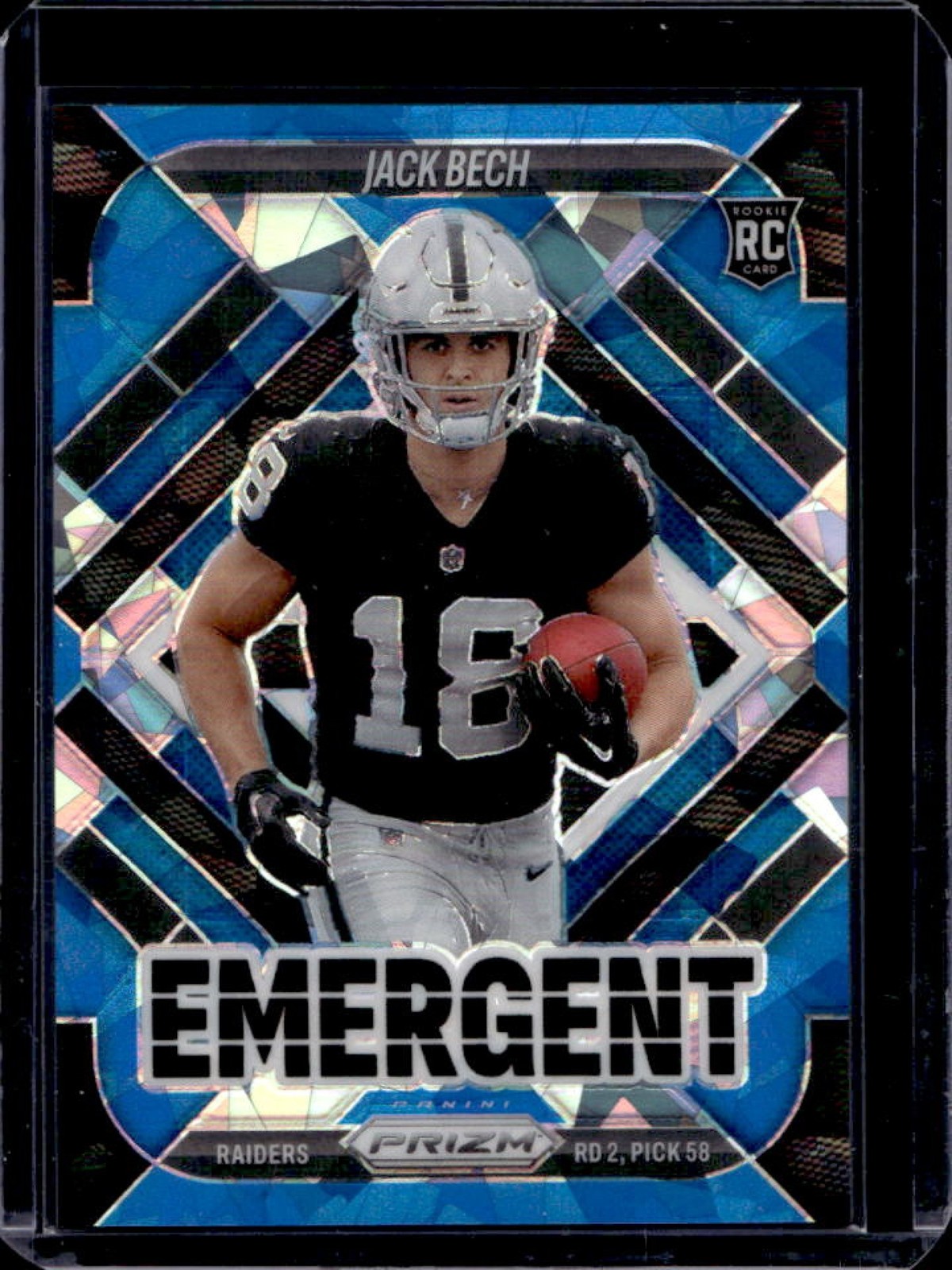 2025 Panini Prizm Jack Bech Emergent RC Blue Ice Rookie #/99 Raiders