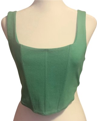 Princess Polly Kaesha Ribbed Bustier Tank Top Green Size 10