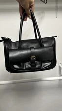 Miu Miu Women's Vintage Leather Black Flap Pocket Shoulder Bag 2000s