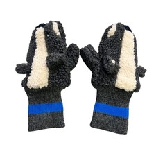 Mini Boden Kids Badger Mittens Gloves Fleece Lined Blue Stripe 5-8Y