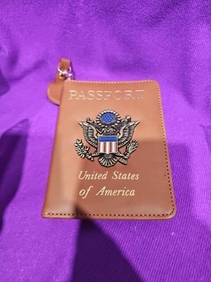 NEW BROWN PASSPORT CASE USA METAL EAGLE EMBLEM 3D  WALLET CREDIT CARD