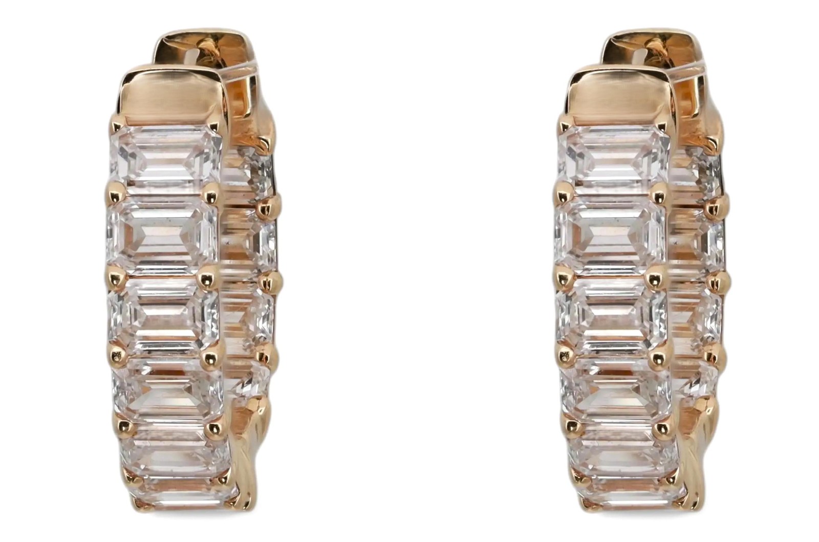 Emerald Cut Lab Grown Diamond Huggie Earrings 1.96Ctw 14K Yellow Gold