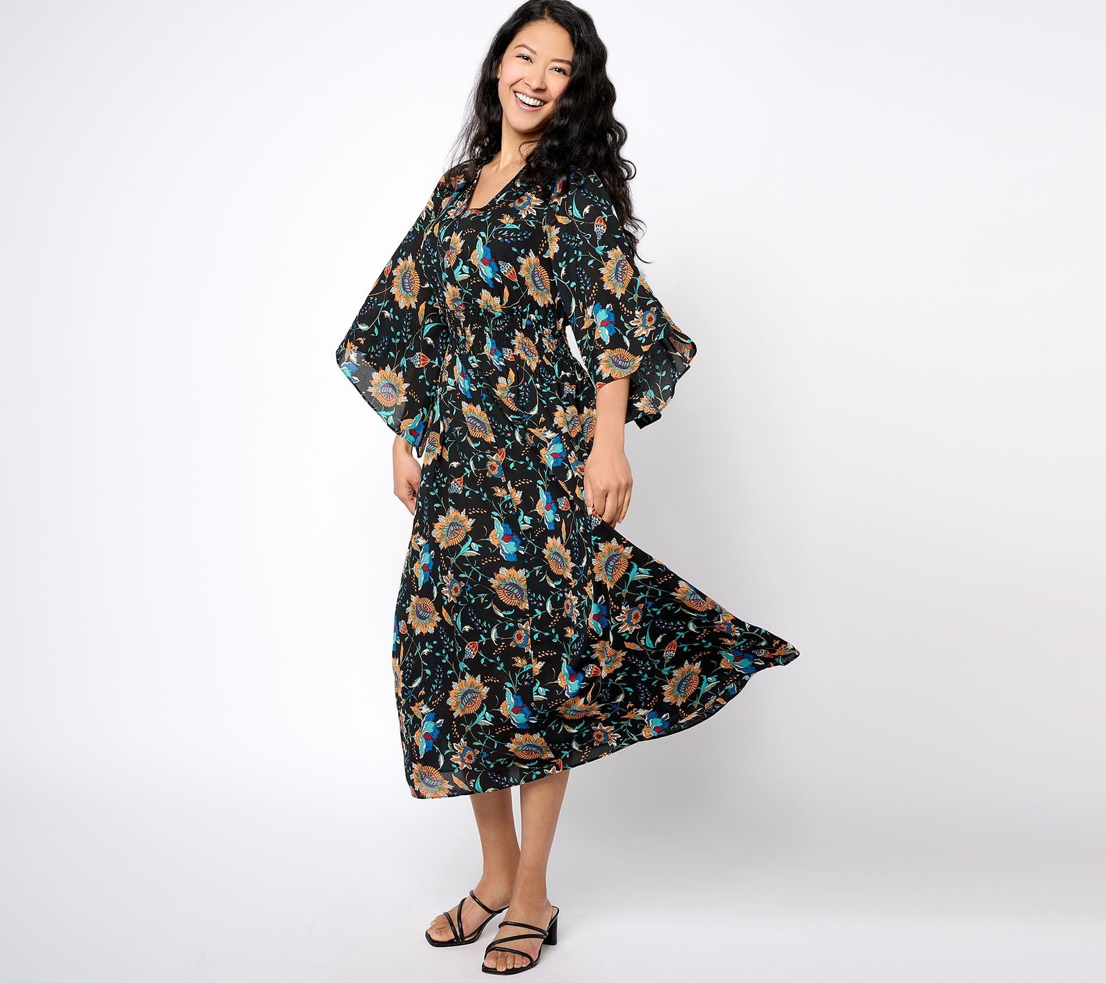 Belle by Kim Gravel Women's Dress Sz XL Smocked Waist Rustic Black A642834