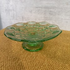 Vintage Art Deco Cake Stand Brockwitz Green Pressed Glass 1920s 