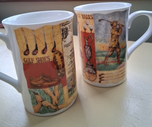 Golf Golfing Coffee Mugs Set Of 2 Staffordshire England 1998 Excellent Cond