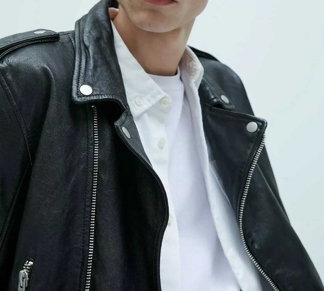 ZARA NEW MAN FW collection BLACK 100percent LEATHER JACKET ZIPS M 5388/401/800 NEW image 7