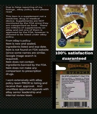 6 Pills Gold Hammer + $20 BONUS Performer Man! Male supplement natu enhancement