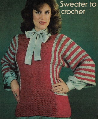 vintage, Lady's Bell-Sleeve Tunic Sweater crochet pattern instructions