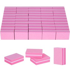 50PCS Mini Nail Buffer Block,Nail File,100/180 Grit Double Sided Sponge Pink