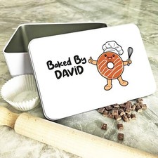 Cute Chef Donut Baked By Rectangle Personalised Cake Tin