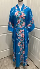 Vintage Helena  s Hawaiian Blue Pink Flowers Muumuu House Dress Kaftan One Size