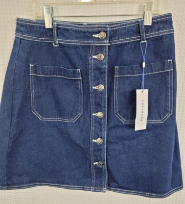 NEW PopSugar Denim Button Front Short A-Line Skirt Size 10