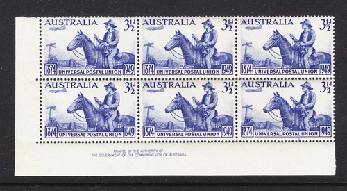 1949 UPU  75TH ANN   IMPRINT BLOCK OF 6 WITH VARIETY DOT UNDER L  BW276 MUH