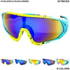 WHOLESALE LOT Big Oversized Sport Wrap Around Retro Shield SUN GLASSES 12 Pairs