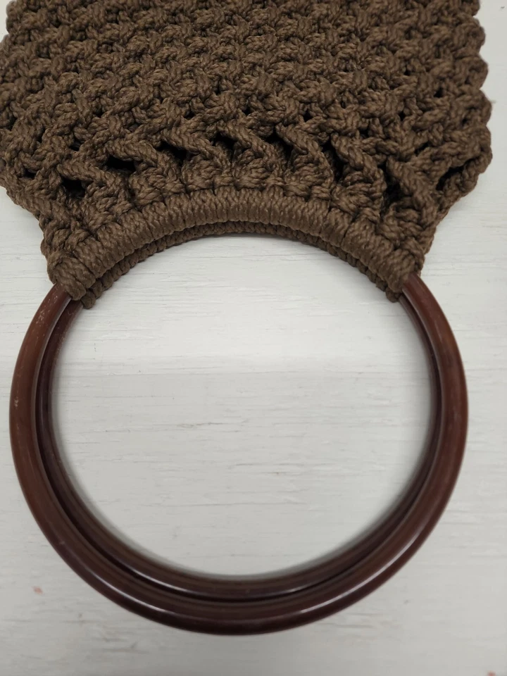 Cartera Macramé Marrón Hecho a Mano Bolso Forrado De Colección Años 70 Asas Circulares, Duradero  Foto 3 de 4