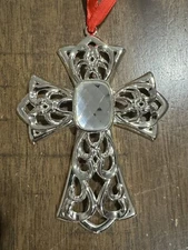 Lenox Bejeweled "Cross Ornament"  Silverplate Clear Jewel Stone Original Box!