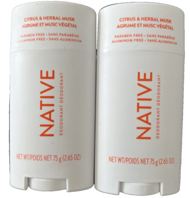 2 PACK Native Deodorant Citrus & Herbal Musk Aluminum Free 2.65 oz each