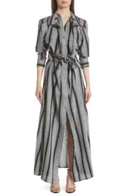 Y/PROJECT Linen Stripe Belted Tie Waist Layered Maxi Shirt Dress M = 8  (RARE) | eBay