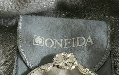 Oneida Ropes & Bows Pocket Purse 2.5'' Mirror with Soft Gray Bag Vtg Never Used 