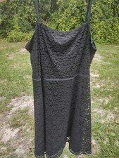 Ann Taylor Black Lace Dress 14 P Beautiful With Ribbon Straps And Waistline