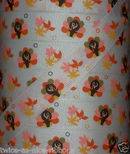 5 yards 7/8" FALL LEAVES GOBBLE THANKSGIVING TURKEY GROSGRAIN RIBBON