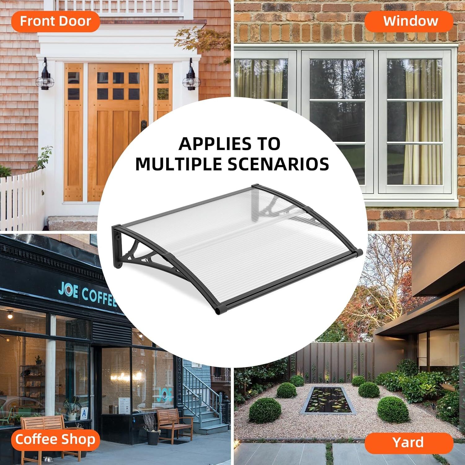 DIY Outdoor Window Awning Door Canopy with Large Sink Polycarbonate Roof Cover