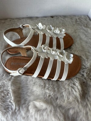 Report Carmenia Girls Gladiator Sandals Size 3 White Floral Applique Boho Summer