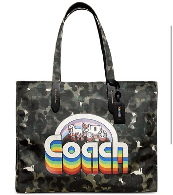 Coach Recycled Canvas Tote 42 With Camo Print And Rainbow  display picture 1