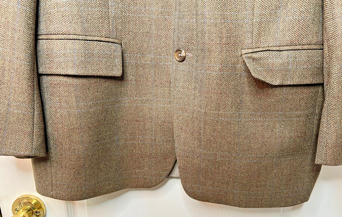Vintage Lauren Ralph Lauren Mens 42R Tan Blue Lambs Wool Tweed
