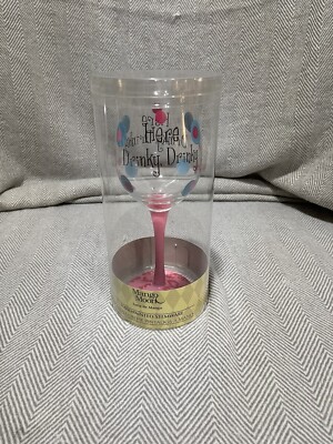 Mango Moon Wine glass 12oz ''Here Drinky, Drinky'' Clear Hand Painted Sealed New