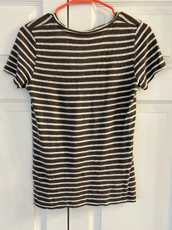 Camiseta Top Mujer J.Crew Gris Blanco Rayas Cuello en V Manga Corta Talla XS Foto 2 de 4