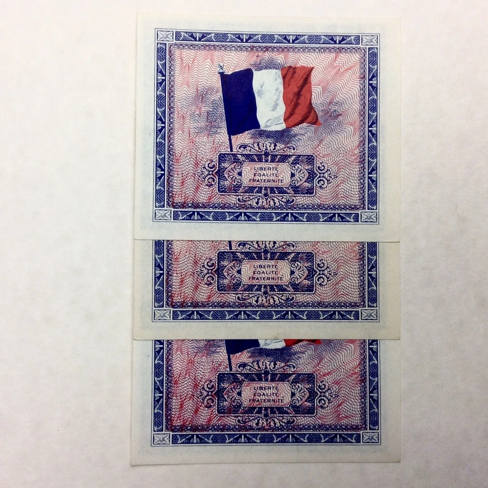 ~LOT OF 3 - 1944 FRANCE 2 FRANCS WWII ALLIED MILITARY NOTES UNC - P 114   - Image 2 of 2