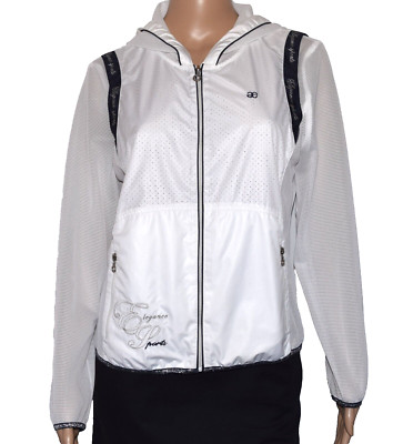 ELEGANCE SPORTS Paris White Mesh Hooded Full Zip Lightweight Jacket Size S