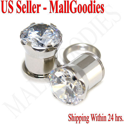 1259 Screw-on fit Clear Solid CZ Prongs Ear Plugs Retainers 00