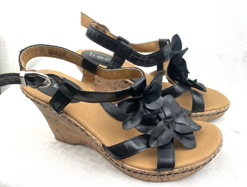 BOC Born Concept Wedge Sandal Black Womens 7M Floral Open Toe Ankle Strap C33309 - Picture 2 of 8